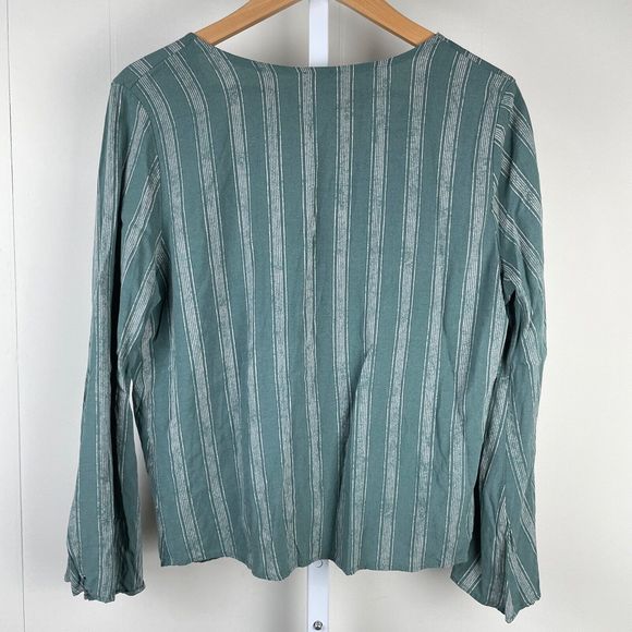 By Together Boutique Green Stripe Twist Front Top Blouse‎ Bell Sleeve Boho Small - Picture 6 of 7